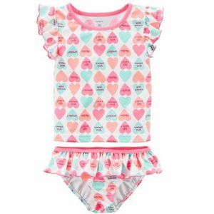 Carter's Toddler Girls 2-Piece Power Swim Set Heart UPF 50+ Lined Swimwe…